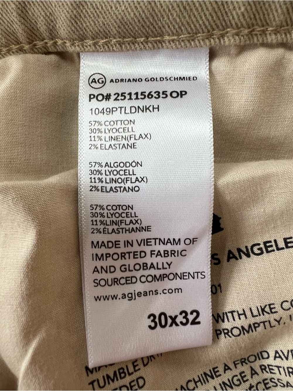 AG Adriano Goldschmied Protégé Classic Straight Leg Twill Linen Pant Khaki 30x32 - Picture 9 of 12